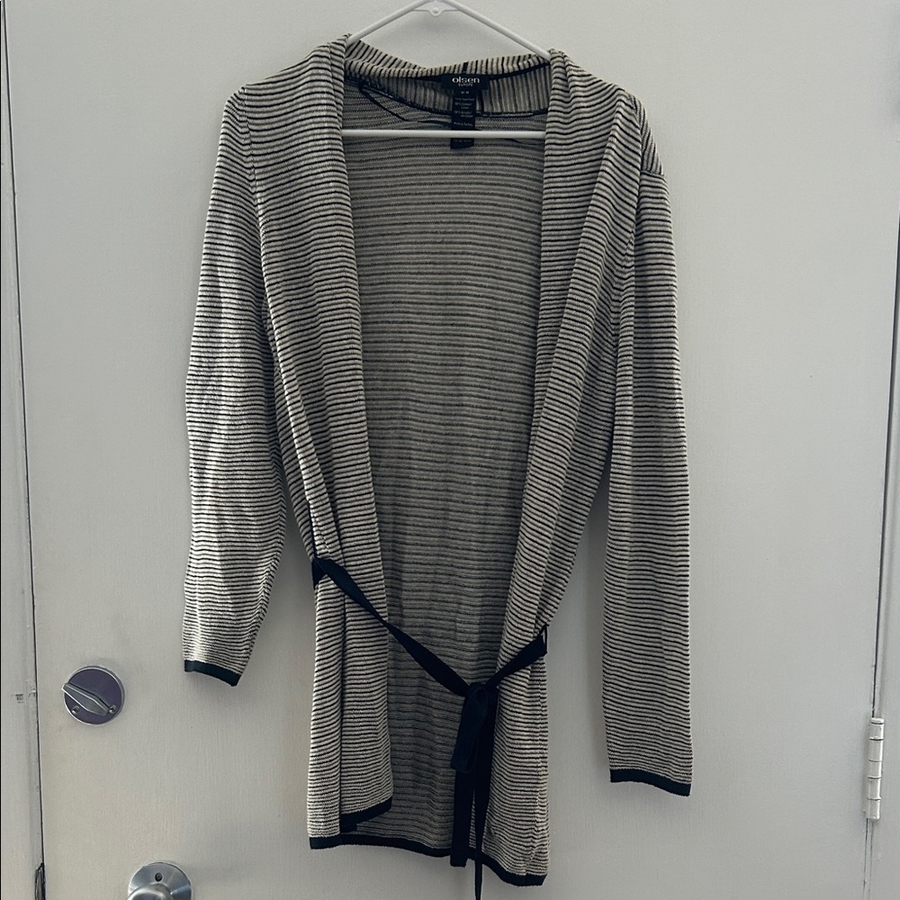Olson Europe Chic Striped Black , Olive and White Cardigan
